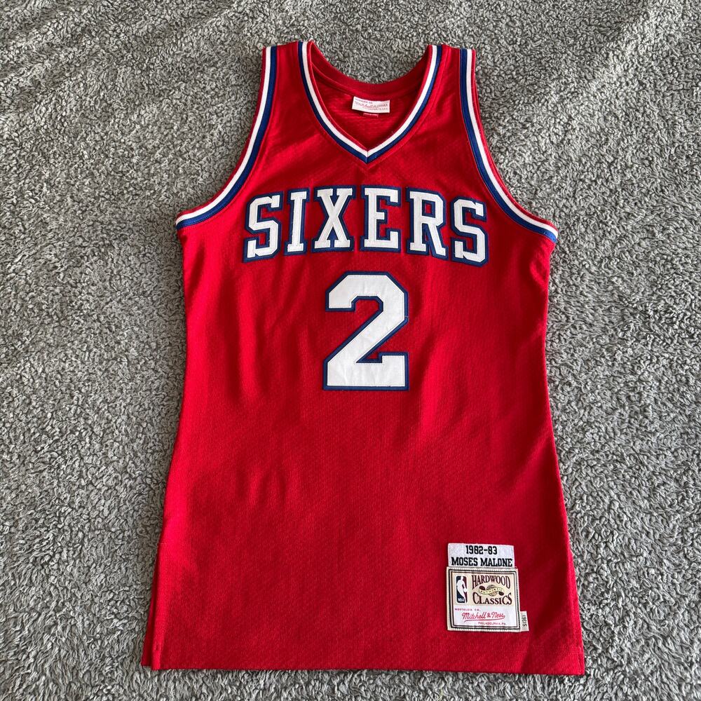 100% Authentic Mitchell & Ness Moses Malone NBA Philadelphia 76ers Jersey 36 S